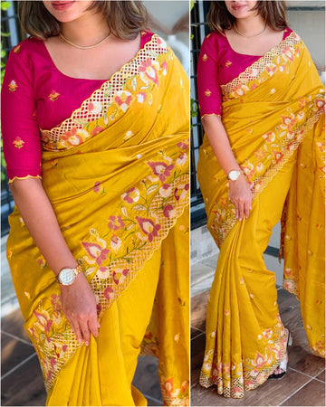 Slub silk cut work saree